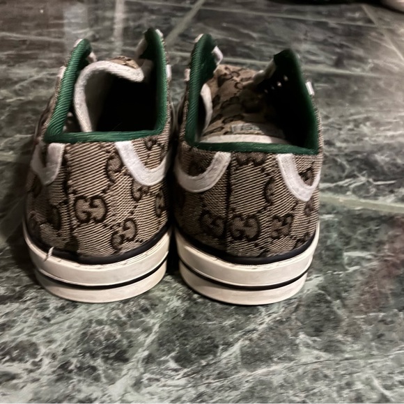 Gucci Brown Monogram Sneakers with Green and Red Stripe - Picture 4 of 6